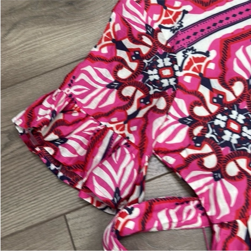 Pink Patterned Short-Sleeve Ruffled Dress - Picture 7 of 16